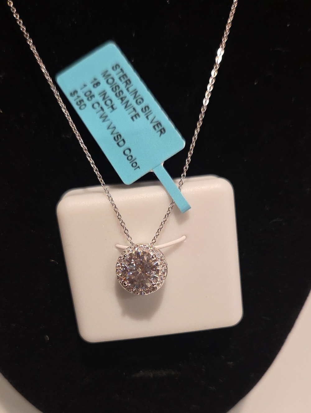 Sterling Silver Round Halo Moissante Pendant Necklace.
